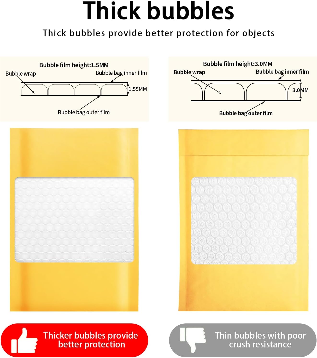 packbabol Kraft bubble mailers 3.5x5 Inch 100 Pack,Self-Sealing Paper Envelopes for Packaging,Strong Adhesion Envelope Mailers, Small Waterproof Cushioned Padded Shipping Bags Yellow #0000 - Lumora Desk