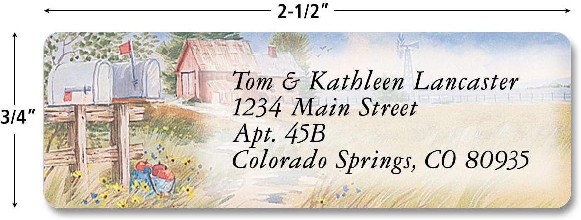 Colorful Images American Countryside Rolled Personalized Return Address Mailing Labels with Dispenser, Customize with Name & Shipping Address, 250 ¾” x 2½” Self Adhesive, Easy Peel Label Roll - Lumora Desk