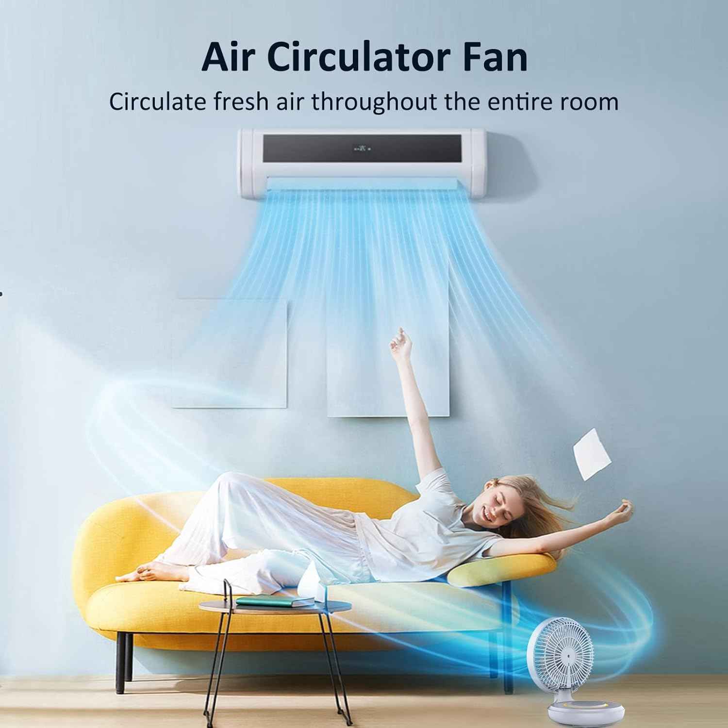 shinic Foldable Small Desk Fan with LED Night Light, USB Rechargeable Portable Wall-Mounted Fan, 4 Speeds Quiet Hanging Fan for Bedroom, Office, Dorm, Camping, Outdoor Use