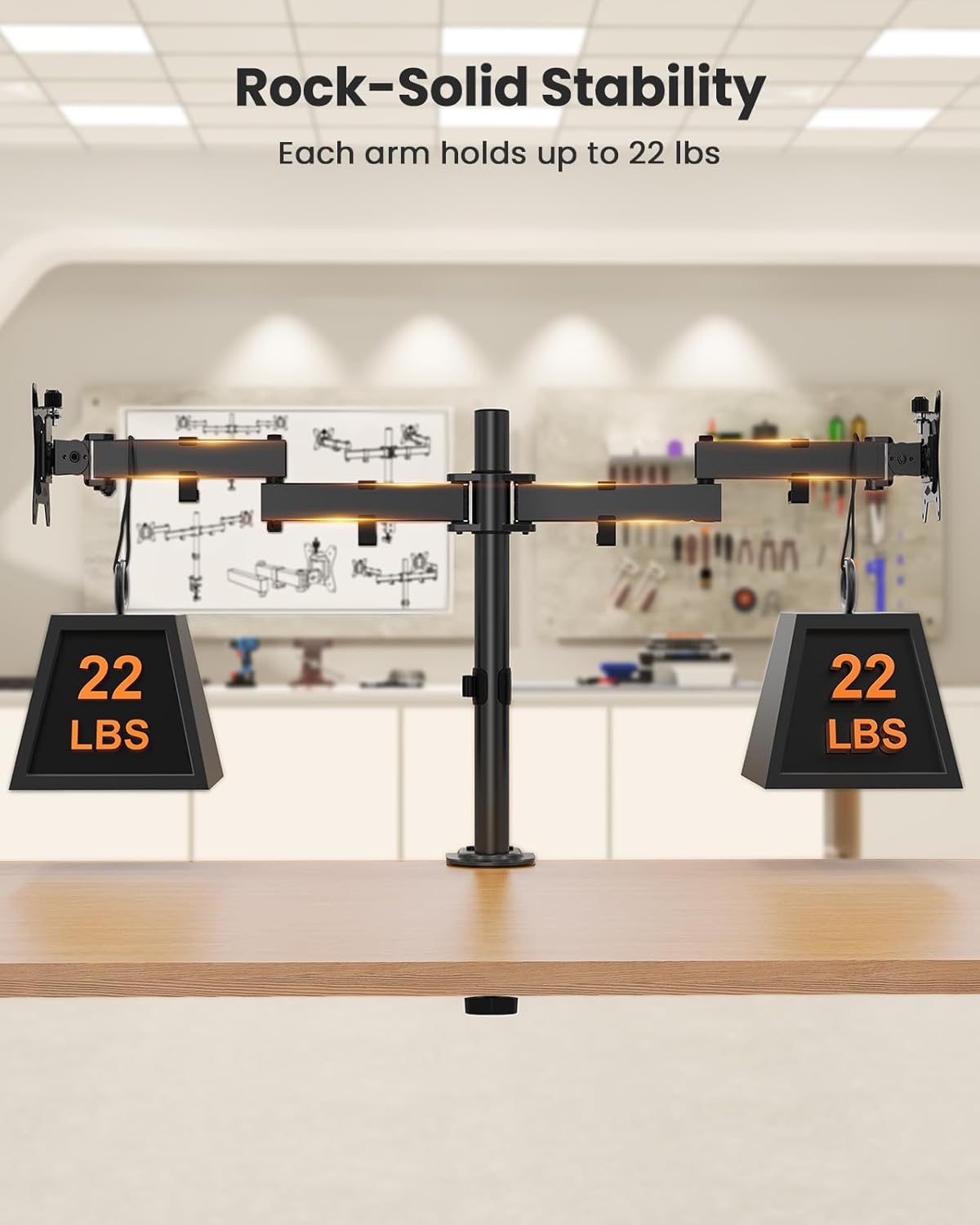 ErGear Dual Monitor Stand, Heavy-Duty Monitor Mount for 17″–32″ Monitors, Flexible Arms with Easy Dual-Monitor Alignment, Sturdy Stepped Arm Design for Superior Support, Supports 22 lbs per Arm