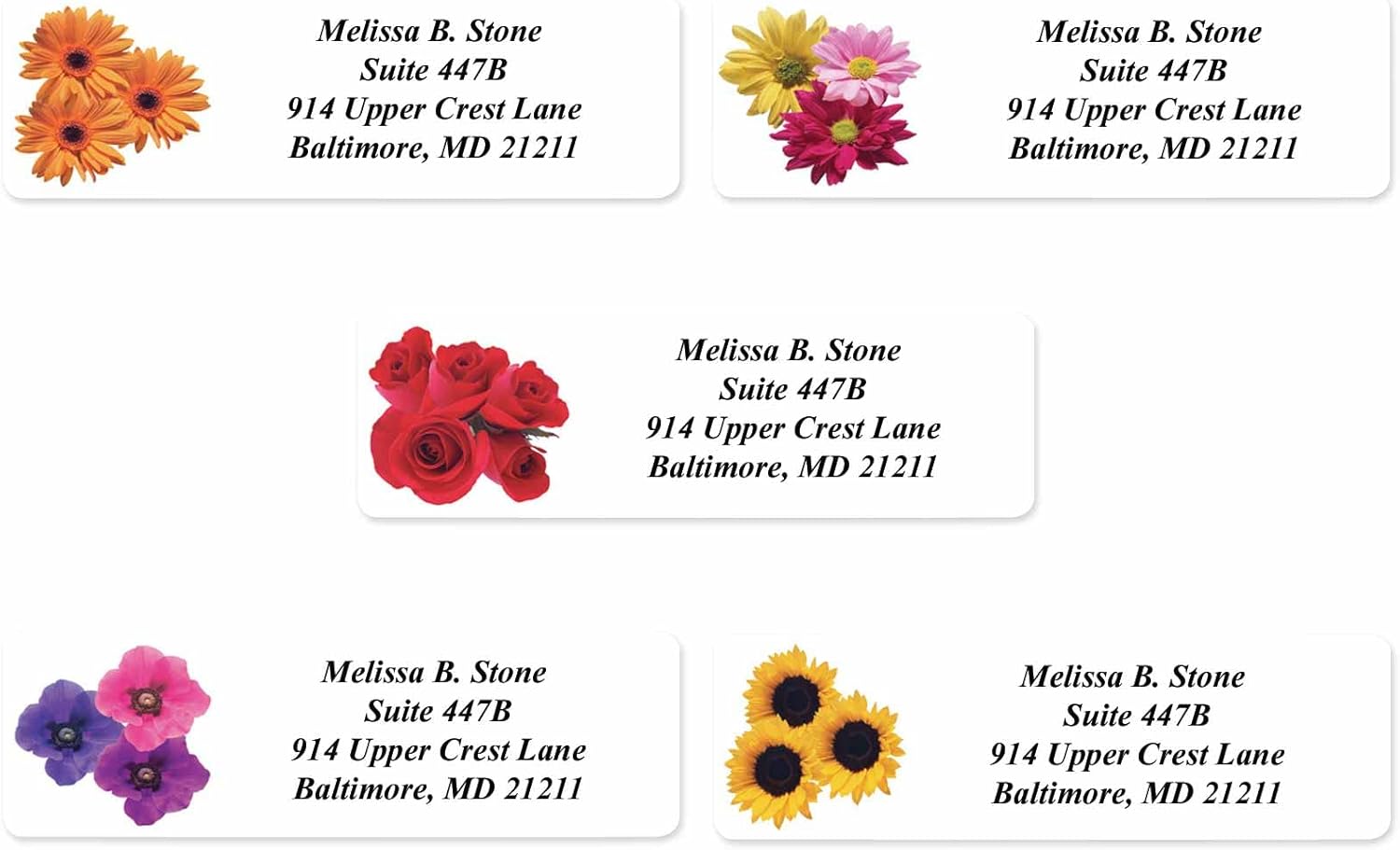 Floral Posy Assorted Rolled Address Labels with Elegant Plastic Dispenser - Lumora Desk