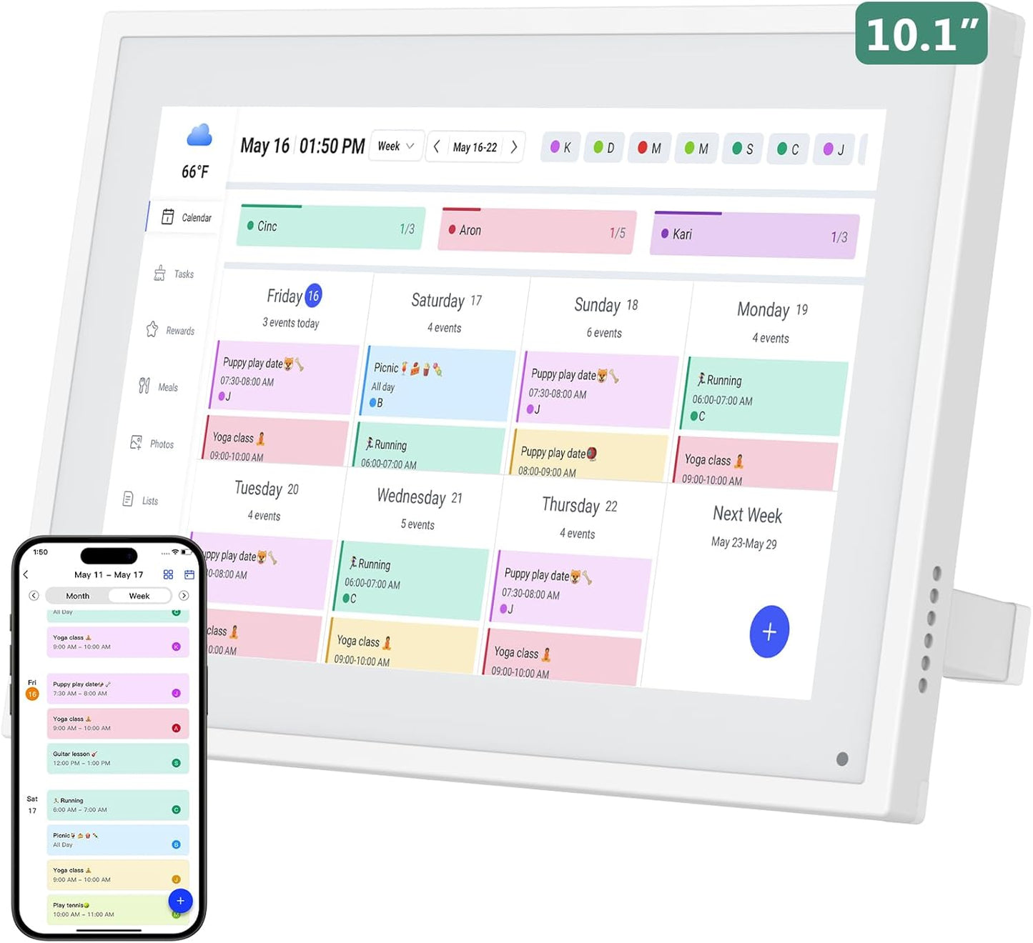 Smart Digital Calendar, 10.1" HD Smart Touch Screen Home Interactive Electron Calender WiFi Planner,Meal Schedule, Duty Chart,Achievement Rewards- Built-in Digital Photo Frame Function