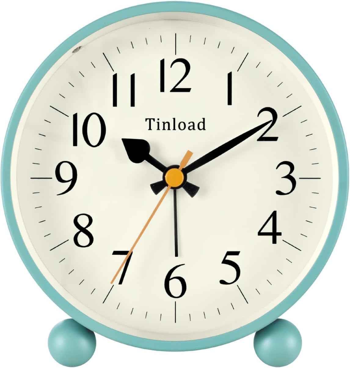 Tinload 4.5" Vintage Retro Analog Alarm Clock, Super Silent Non Ticking Small Clock with Manual Light, Snooze, Battery Operated, for Living Room, Bedroom, Bedside, Desk(Green)