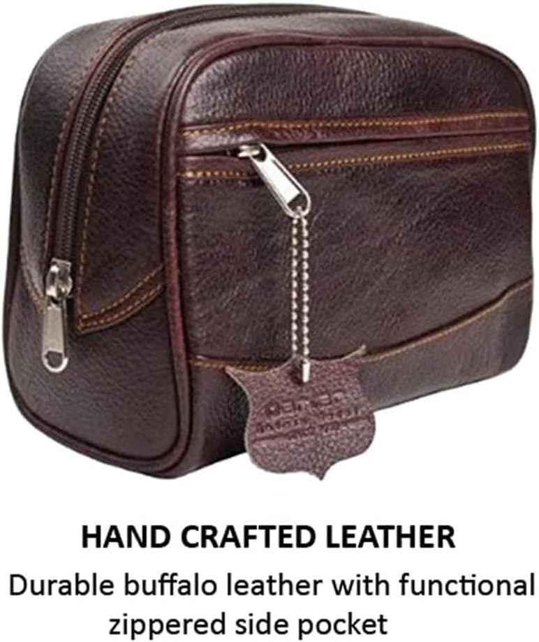 Parker Men’s Travel Toiletry Bag–Handmade Buffalo Leather Dopp Kit for Men–Full Size Waterproof Bag with Zippered Side Pockets Travel Toiletry Organizer