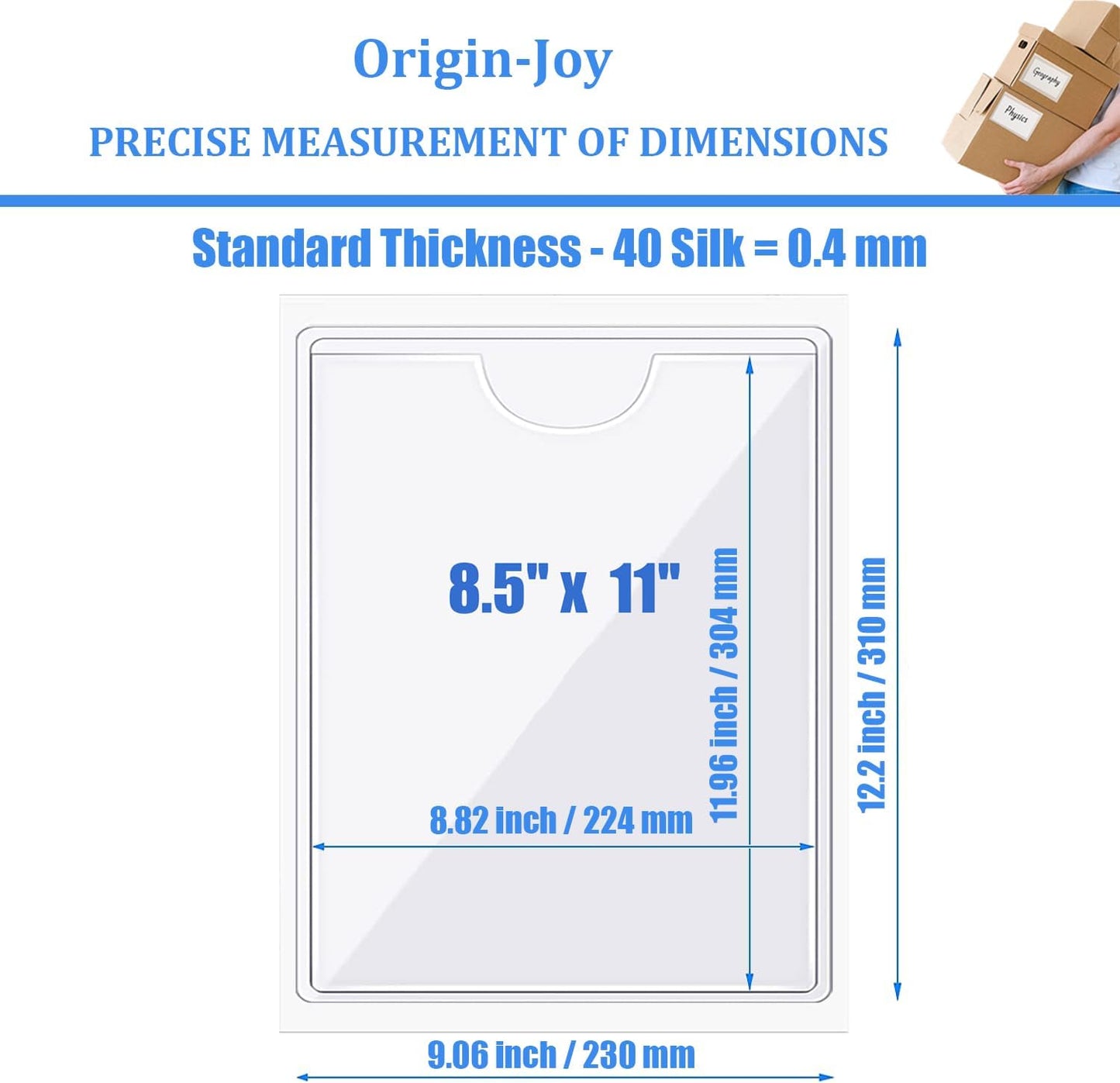 Origin-Joy 60 PCS Self Adhesive Index Card Pockets with Top Open, Clear Plastic Label Holder for Notes, Library and Business, Adhesive Label Pockets & Holder (8.5 x 11 inch)