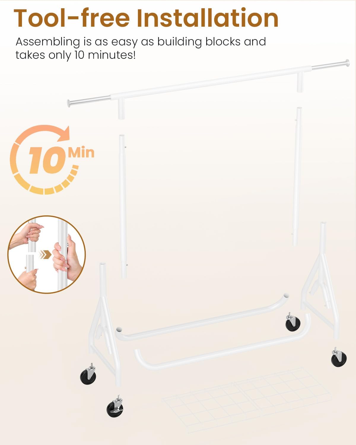 Heavy Duty Clothes Rack, Metal Clothing Rack Load 450 LBS, Rolling Coat Racks for Hanging Clothes with Lockable Wheels, Wardrobe Closet Garment Racks for Bedroom, White - Lumora Desk