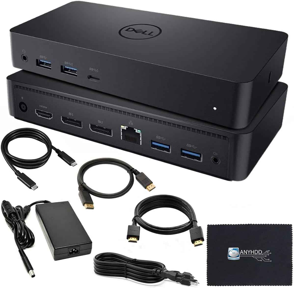 D6000 Dell Docking Station Dual Monitor - USB C Universal Dock with 130W Adapter, HDMI, DisplayPort, USB-C Cables - Supports 4K Display (Renewed)