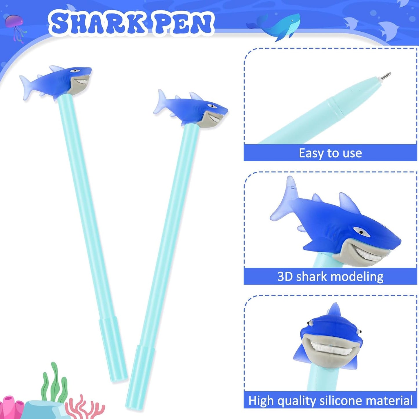 3 Pcs Grey Shark Pencil Pouch for Kids 3D Plush Animal Pencil Case with 2 Fun Pencils & 1 Soft Stationery Bag Ideal Birthday Gift for Boys and Girls, Back to School Supplies