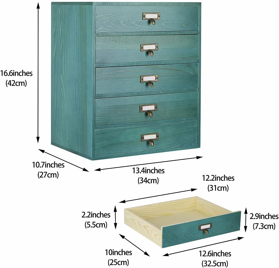 Large Wooden Drawers Rustic Desk Organizers and Accessories Wooden Storage Dox with Drawer Paper Storage Drawers Wood File Organizer Library Card Catalog Cabinet Apothecary Cabinet (L-BLUE)