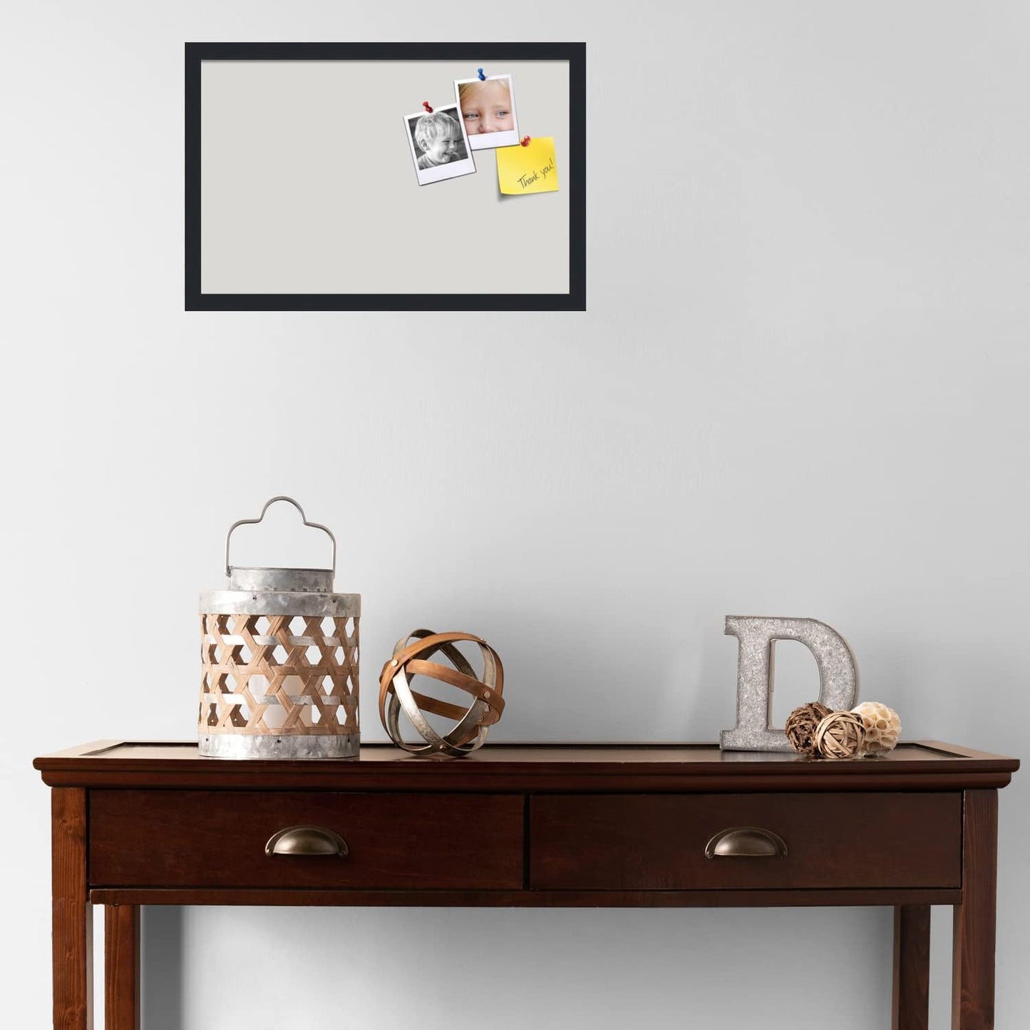 PinPix 22x14 Inch Cork Bulletin Board. This Decorative Framed Pin Board Comes with Light Stone Design and a Satin Black Frame. Ideal for Home Office Decor or Message Board (PinPix-1809)
