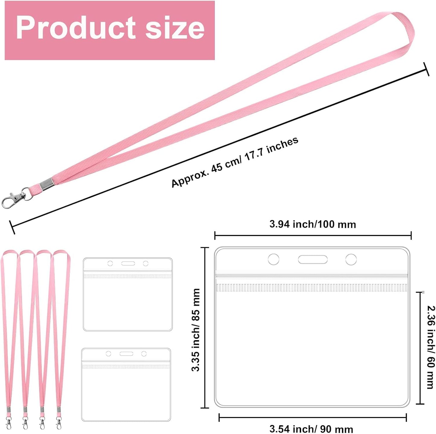 100 Pack Lanyards for ID Badges with Clear Name Tags, Reusable Lanyards Horizontal ID Card Badge Holders Plastic Name Badges for Men Women Kids Business School and Office Supplies (Pink)