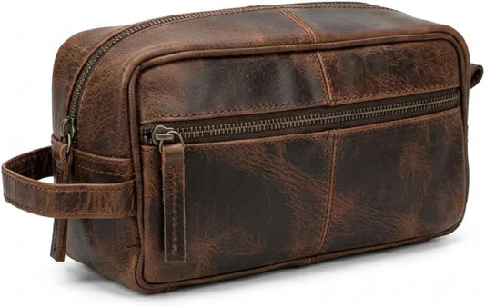 Shy Shy Bags Premium Buffalo Leather Toiletry Bag for Men & Women With Water resistant Lining,Organizer Case For Grooming Travel Pouch, Unisex Wash Bag for Toiletries, Gifts for Men and Women