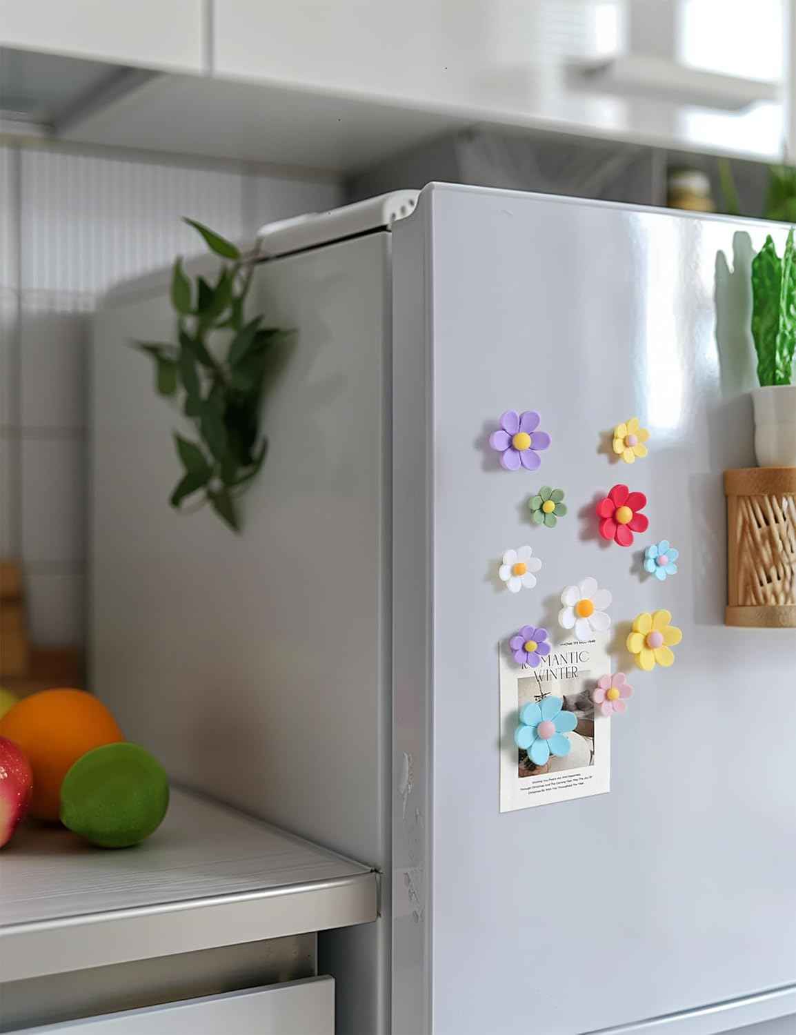 Mymazn Fridge Magnets Cute Refrigerator Magnets Colorful Decorative Magnets Funny 3D Flower Magnet for Office Kitchen Locker 14PCS (7 Small+7 Large)