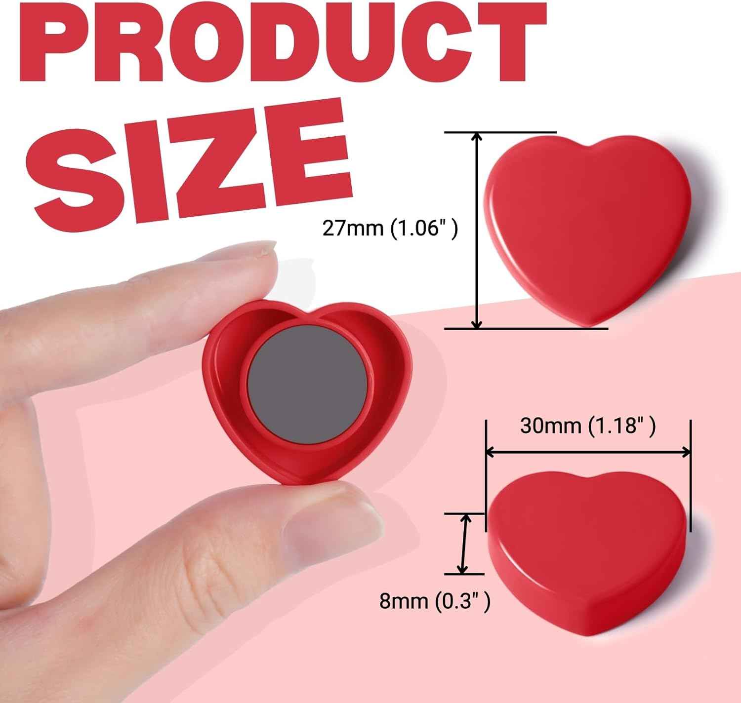 20pcs Heart Fridge Magnets - Heavy Duty Refrigerator Magnets for Whiteboard & Metal Surfaces - Cute Mini Decorative Magnet, Small Strong Magnets for Home Office Classroom Kitchen Locker (Red)