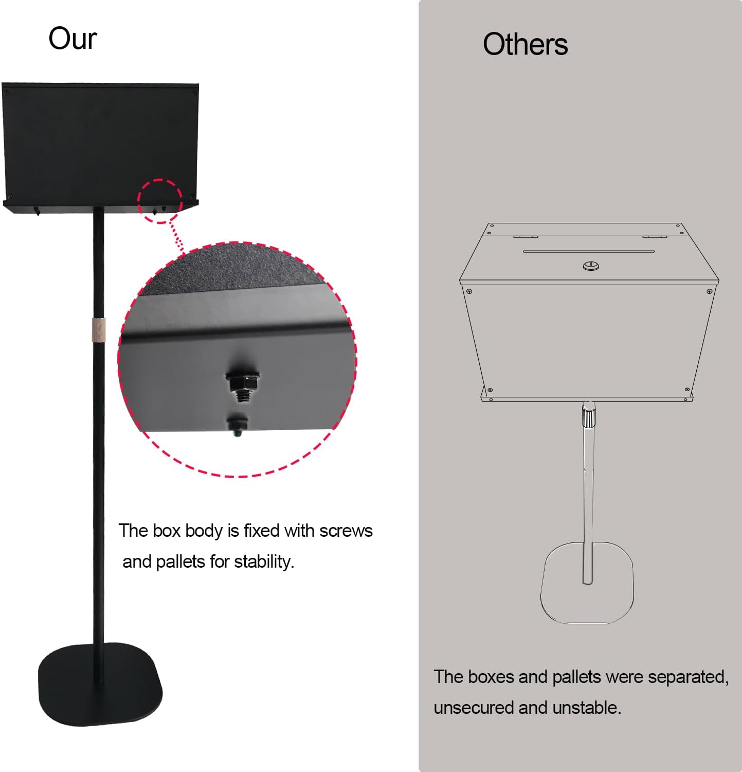 Offering Box Church, Suggestion Box with Stand, Heavy Duty Metal Floor Standing Donation Box, Locking Ballot Collection Safe Box for Voting Contest Charity Donation Church Election