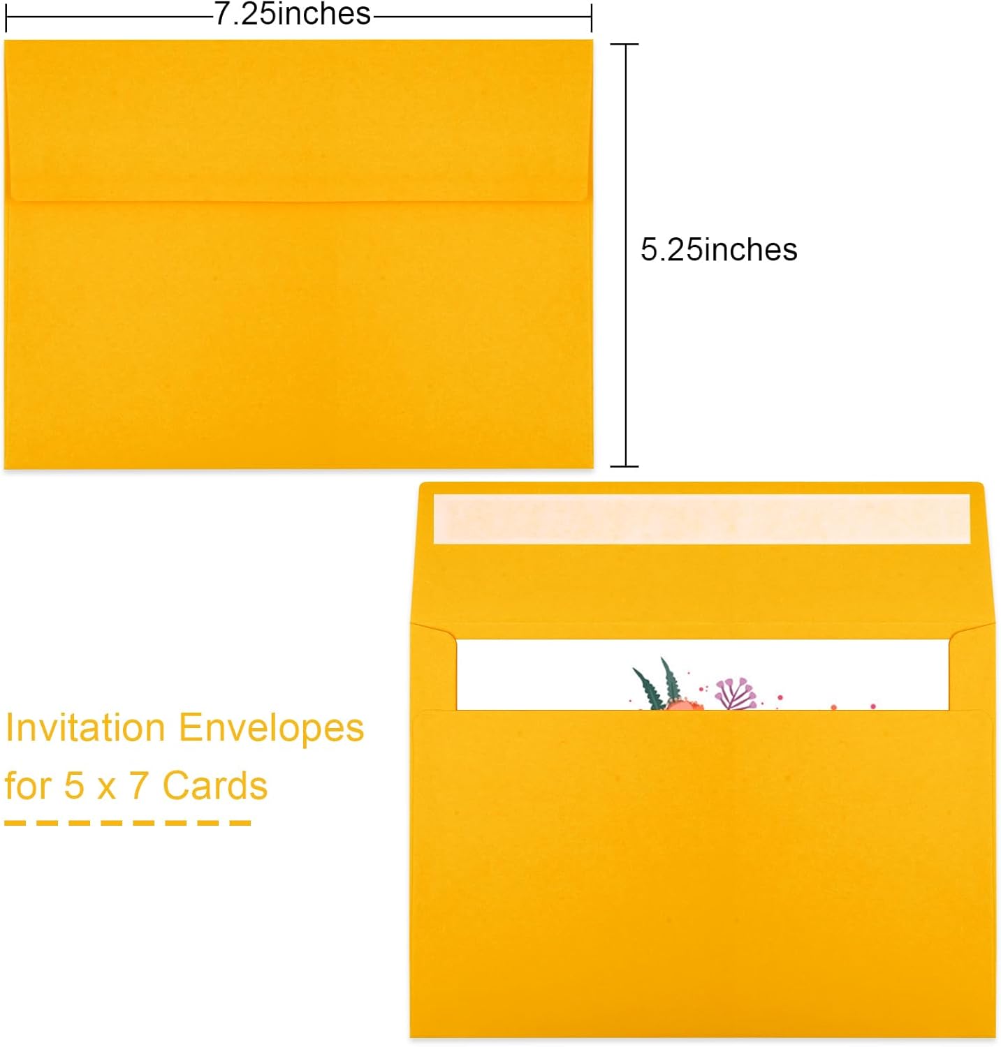Joyberg 50 Pack Yellow 5x7 Envelopes - Self Seal for Weddings, Photos, Greeting Cards & Mailing - Lumora Desk