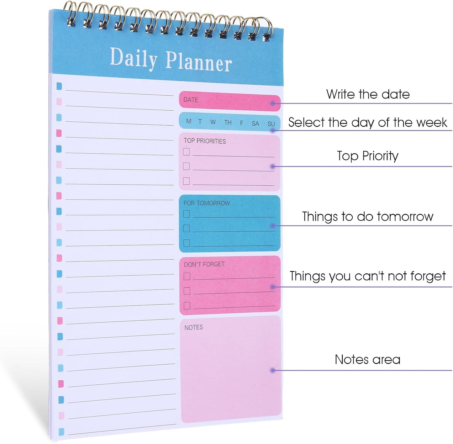 Molain 10 Pack Daily To Do List Notepad, Beautiful To Do List Note Pads Set 5" x 8" 30 Sheets Spiral Planner Checklist Notebook Work Notepads for Easy Daily Planning, Office Desk Supplies for Women