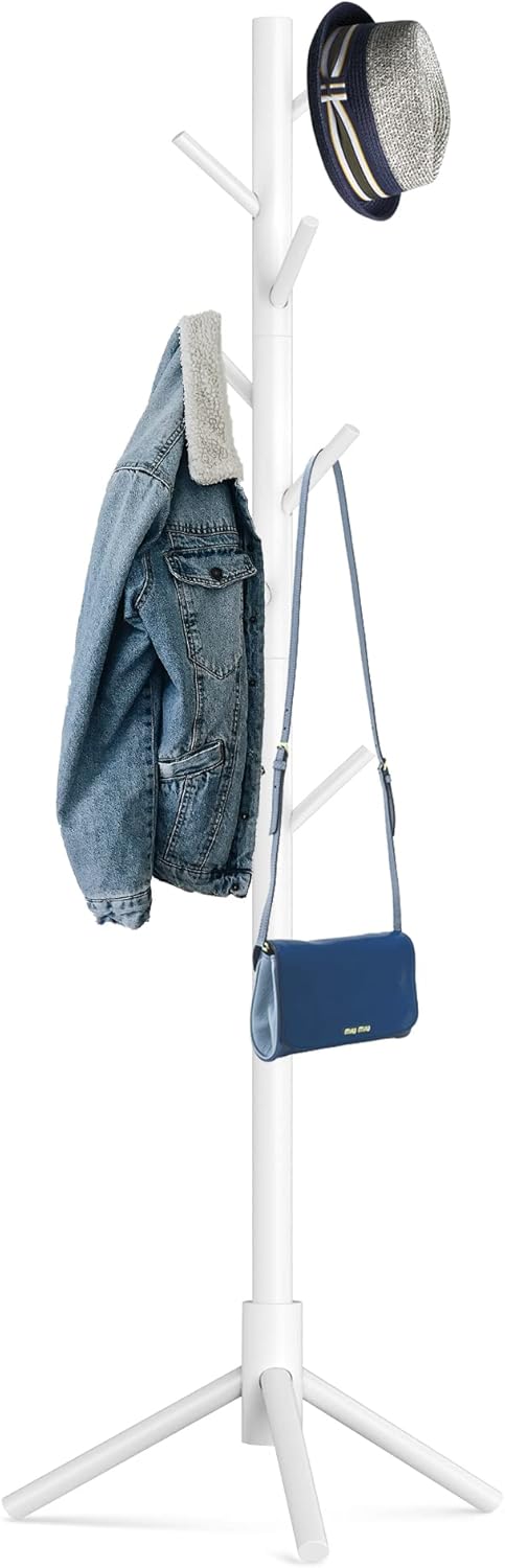 Wooden Tree Coat Rack Stand,Sturdy Freestanding Coat Rack with 8 Hooks,3 Adjustable Height for Child Adult,Wood Coat Stand Tree Fits Entryway Bedroom Office for Bags,Hats - Lumora Desk