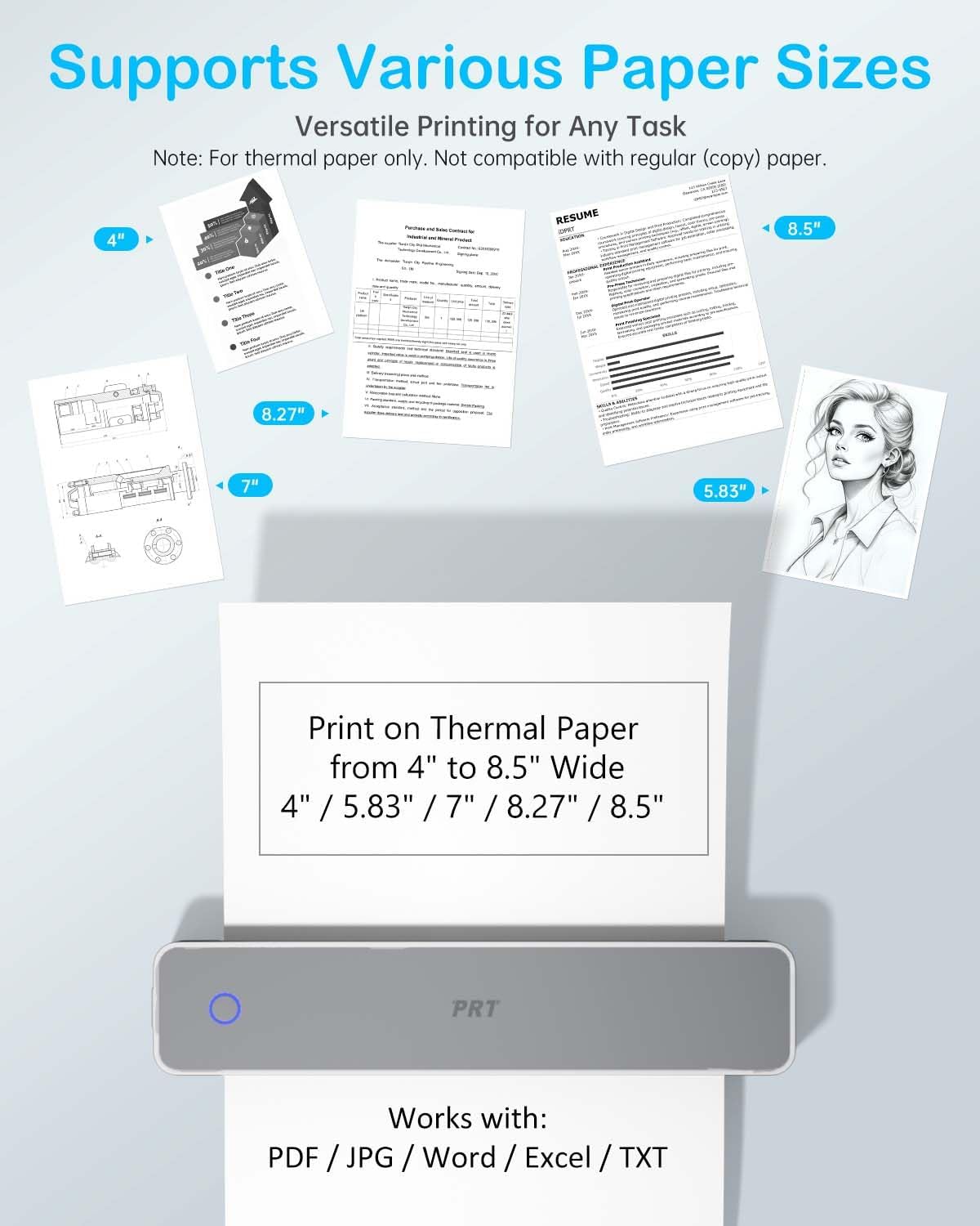 Inkless Portable Printer for Travel, Wireless Thermal Printer Support 8.5 x 11 Inch US Letter A4 B5, Bluetooth Mobile Printers with iOS, Android, Laptop for Home Use, Car, Office, School, Grey - Lumora Desk