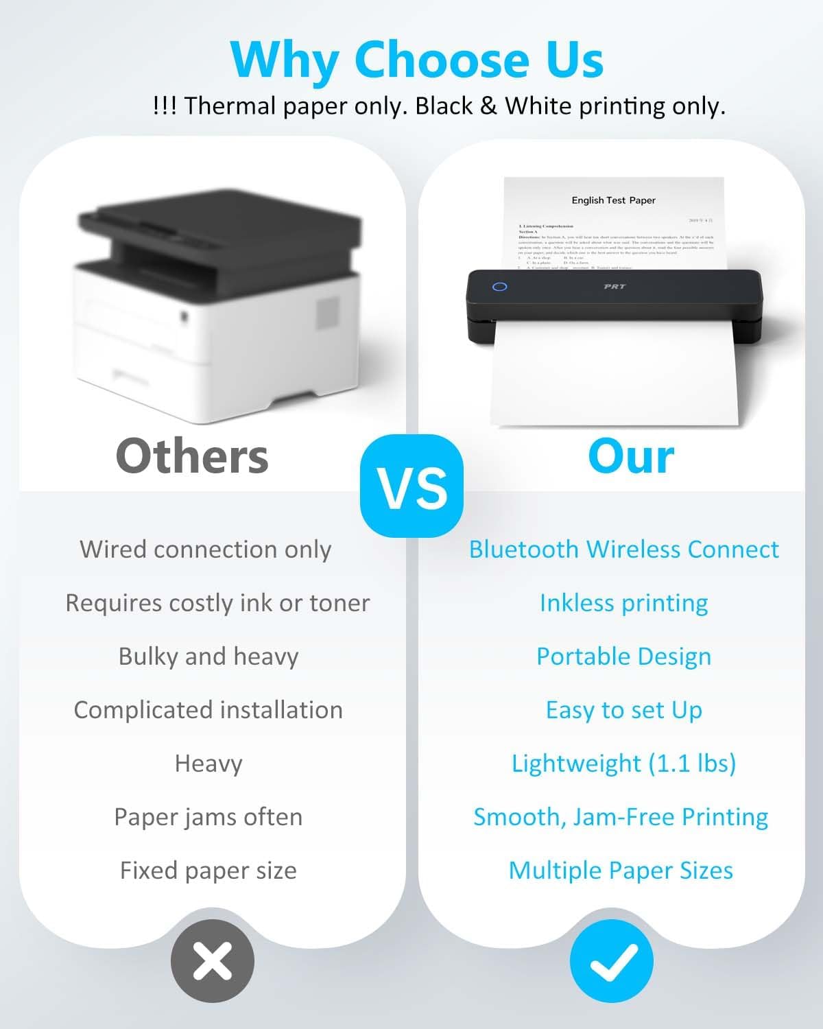 Inkless Portable Printer for Travel, Wireless Thermal Printer Support 8.5 x 11 Inch US Letter A4 B5, Bluetooth Mobile Printers with iOS, Android, Laptop for Home Use, Car, Office, School, Black - Lumora Desk