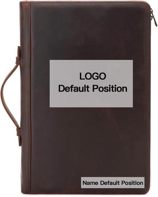 Personalized Genuine Leather 3 Ring Binder Portfolio, Custom Engraved 8.5 x 14 Legal Size Pad Padfolio, Hidden Handle, 15” Laptop Organizer, Zip Professional Business Folio, Dark Brown