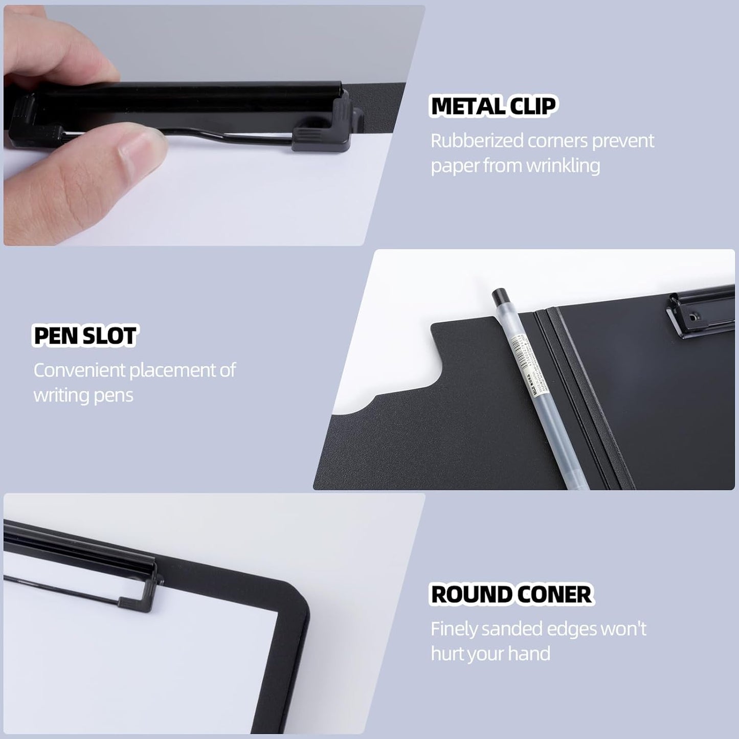 Clipboard Folder, 2 Pcs A4 Foldable Clipboard with Horizontal and Vertical Double Metal Clips, 360 Degree Foldable Binder Clipboards with Pen Holder, File Cover Work Folder Clipboards, Black