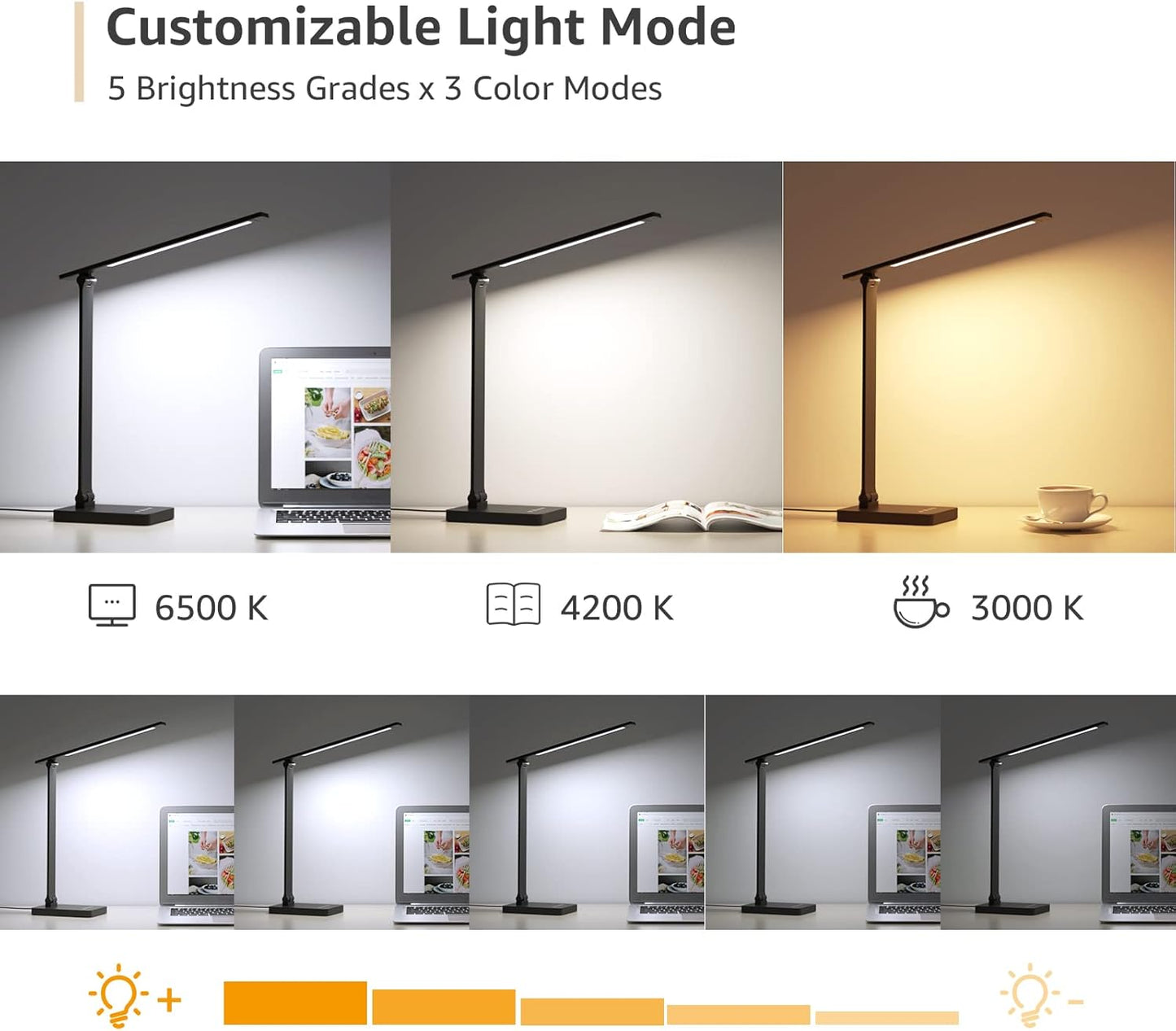 Lepro LED Desk Lamp with USB Charging Port Dimmable Home Office Touch Control Reading Table Lamp,3 Color Modes with 5 Brightness Level,College Dorm Room Essentials, Eye Caring, Sewing, Crafting, Black - Lumora Desk