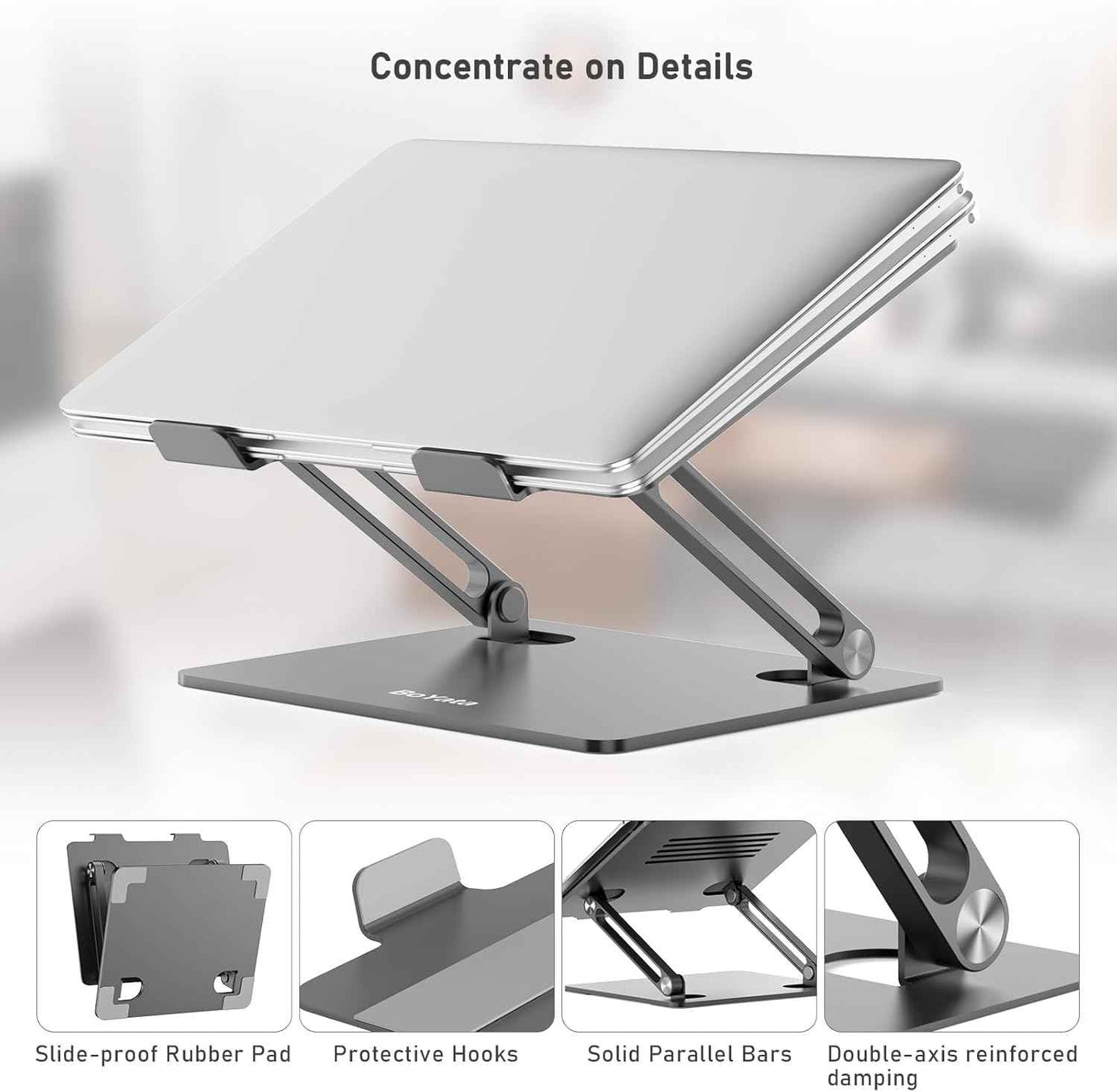 BoYata Laptop Stand, Adjustable Laptop Riser Ergonomic Computer Stand for Desk, Laptop Holder Compatible for MacBook Pro/Air, Surface Laptop and Other Laptops up to 15 Inches-Space Gray