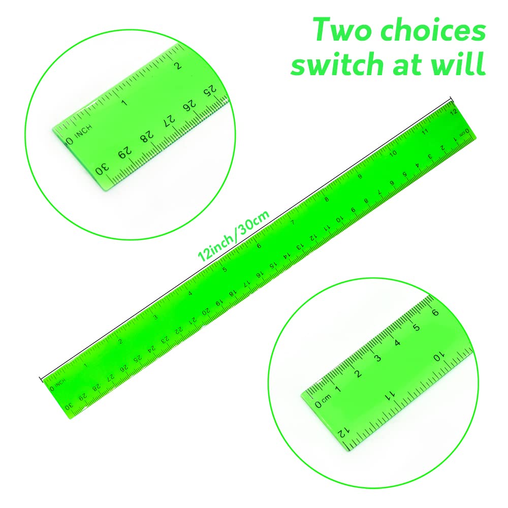 Color Transparent Ruler Plastic Rulers - Ruler 12 inch, Kids Ruler for School, Ruler with Centimeters, Millimeter and Inches, Assorted Colors, Clear Rulers, 7 Pack School Rulers