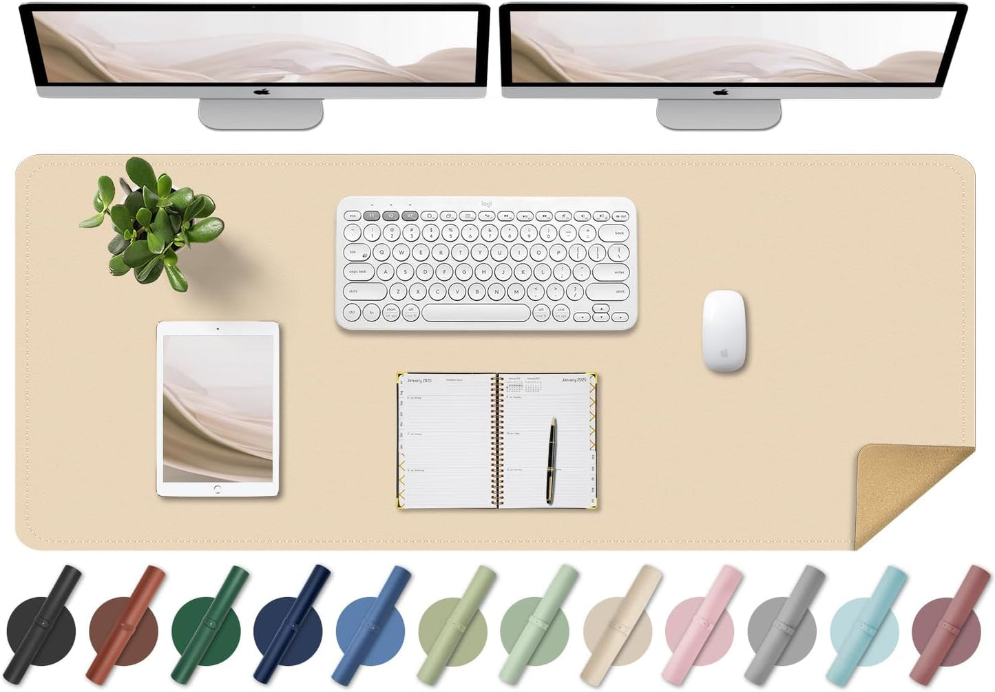 BLESWIN Large Desk Pad, 47.2'' x 23.6'', Office Desk Mat, Computer Mat for Desk, Leather Desk Pad Protector, Sewing Desk Blotter, Desktop Writing Pad for Office/Home/Decor Apricot