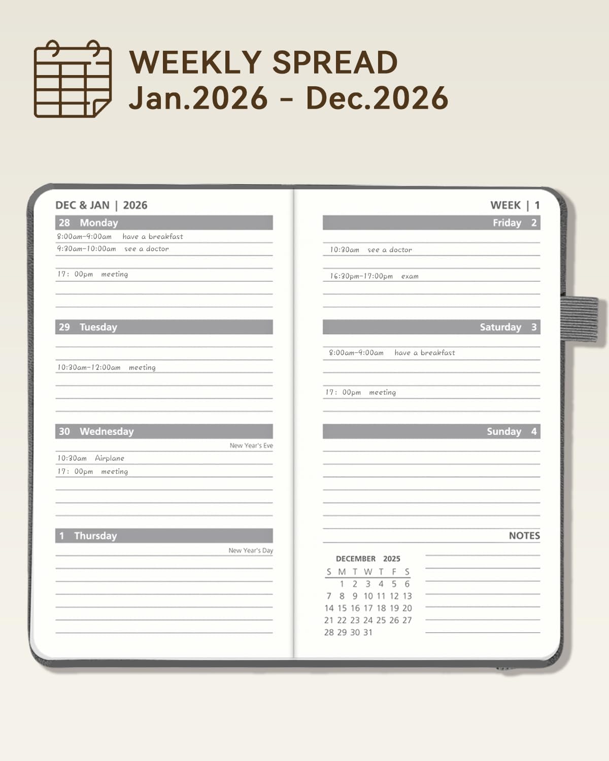 2026 Pocket Calendar by YihurKis - Weekly and Monthly Planner, 3.5'' x 6'', 2026 Purse Planner with Pen Holder, Leather Hard Cover, Inner Pocket For Men & Women - Blue