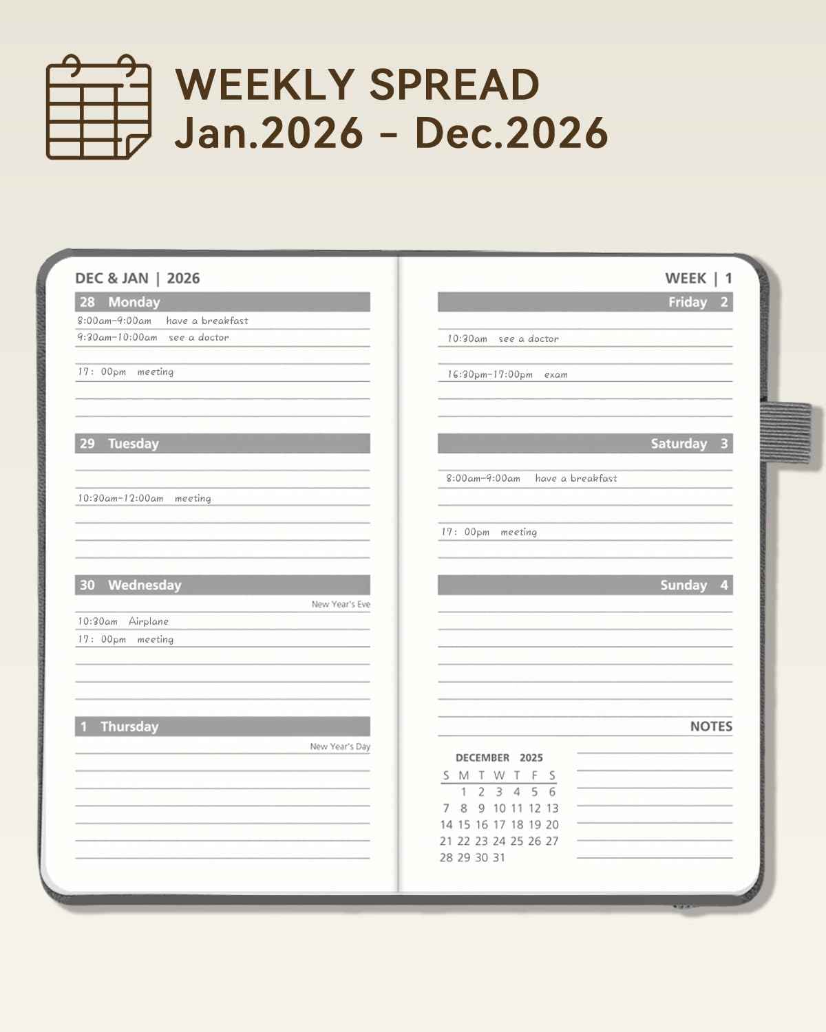 2026 Pocket Calendar by YihurKis - Weekly and Monthly Planner, 3.5'' x 6'', 2026 Purse Planner with Pen Holder, Leather Hard Cover, Inner Pocket For Men & Women - Pink