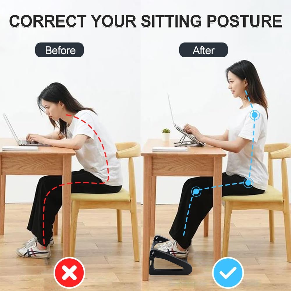 Foot Rest for Under Desk at Work - Six Heights Adjustable Under Desk Footrest - Ergonomic Foot Stools for Under Office Desks - Desks Foot Rest with Massage Rollers - Leg Rest for Chair (Black)