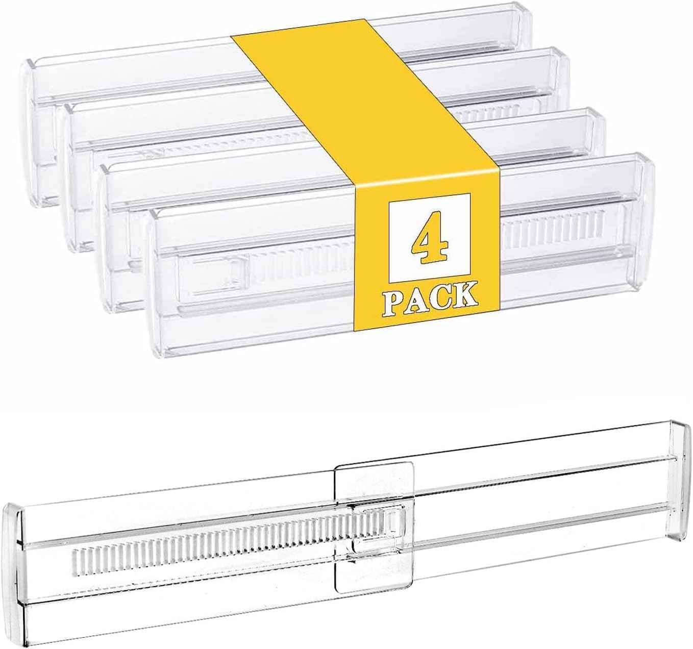 4 Pcs Drawer Dividers for Clothes, 3.15" High 11.34"-19.69" Adjustable Expandable Dresser Drawer Organizer, Clear Plastic Separators for Dresser, Baby Clothing (4, clear)