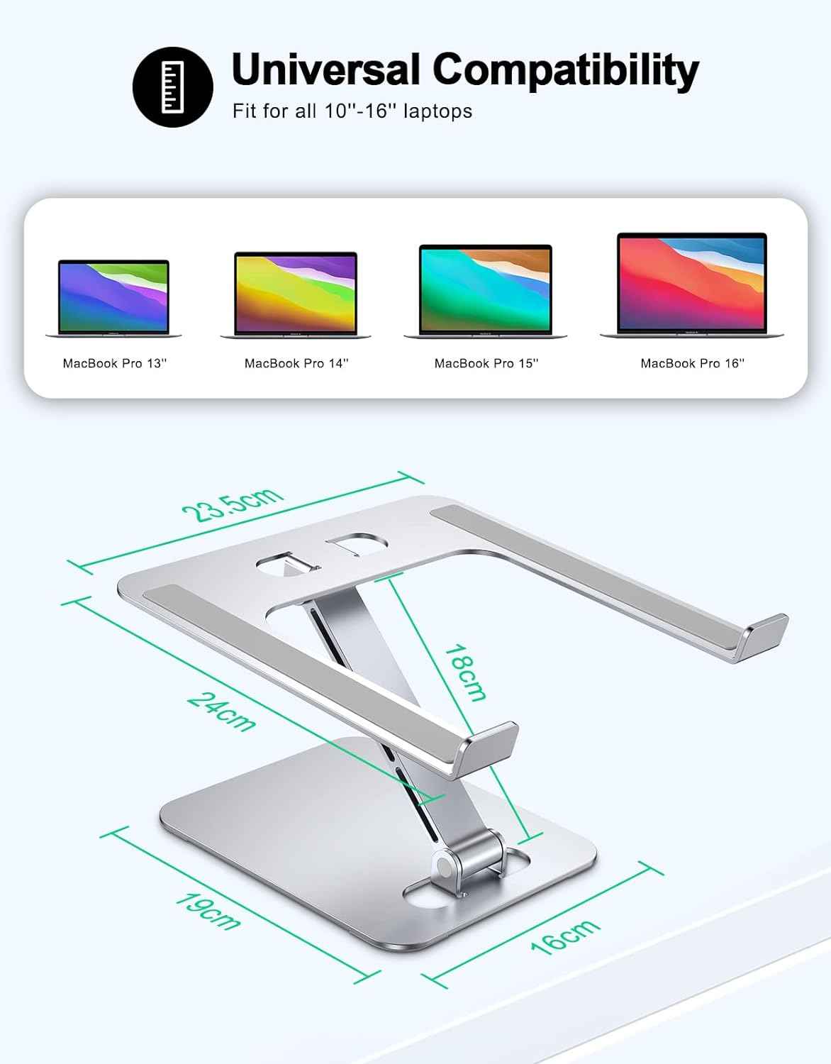 RIWUCT Foldable Aluminum Alloy Laptop Stand for Desk, Height Adjustable Ergonomic Computer Stand for Laptop, Portable Laptop Riser Holder Notebook Mount Compatible with MacBook Pro Air/HP/Dell 10-16"