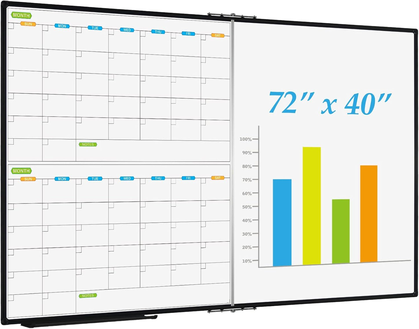 JILoffice Magnetic Foldable Dry Erase Calendar Whiteboard Combo, 2 Month Calendar Board & White Board 72 X 40 Inch, Black Aluminum Frame Wall Mounted Board for Office Home and School - Lumora Desk