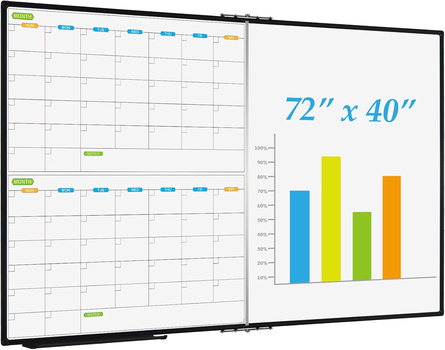JILoffice Magnetic Foldable Dry Erase Calendar Whiteboard Combo, 2 Month Calendar Board & White Board 72 X 40 Inch, Black Aluminum Frame Wall Mounted Board for Office Home and School - Lumora Desk