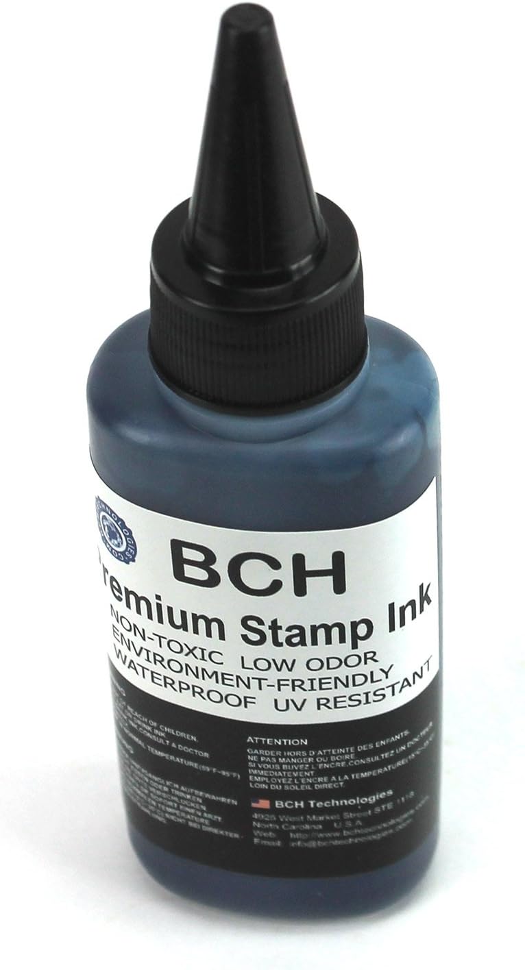 BCH Premium Black Stamp Ink Refill | Quick-Dry Permanent & Waterproof Ink Formula for Self Inking Rubber Stamps, Stamp Pads, Notary Supplies, Stamp Ink | 2.5 oz Bottle – Office & Business Use