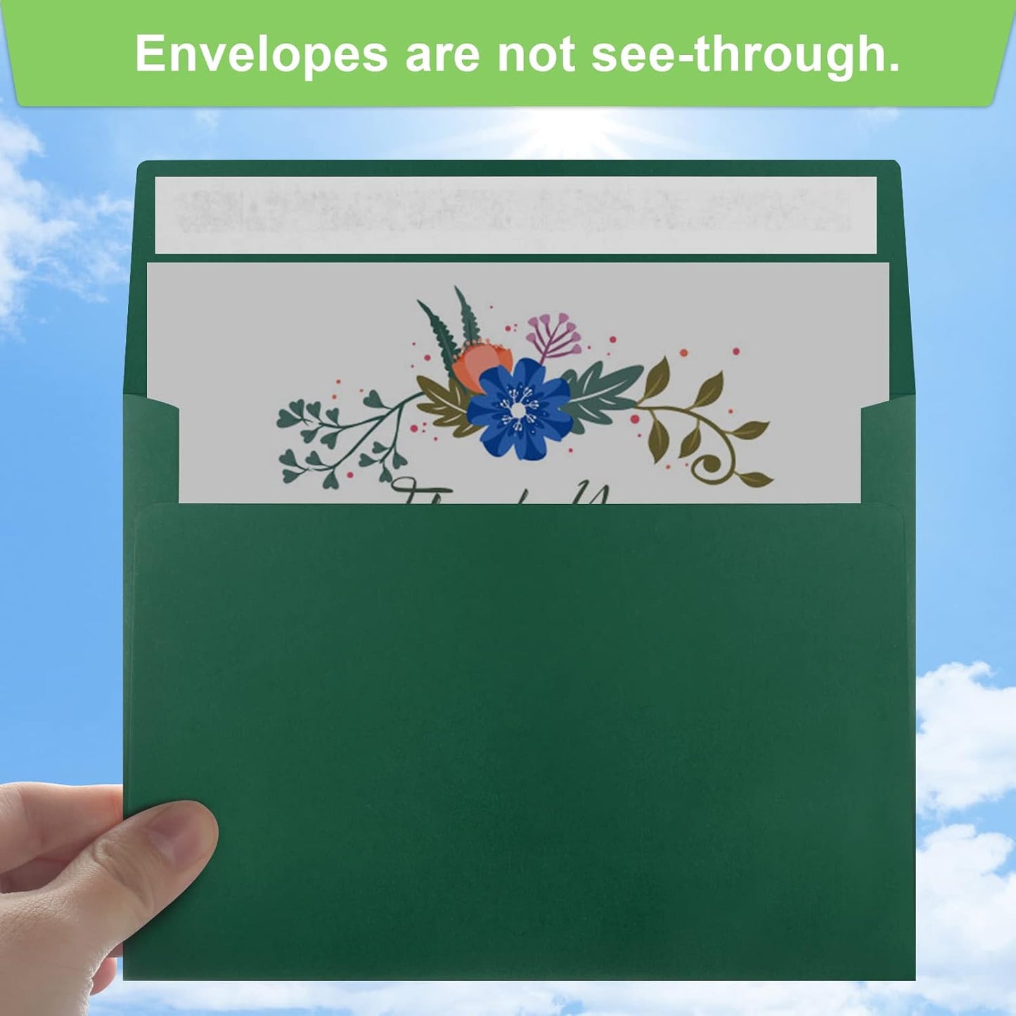 50 Pack 5x7 Envelopes - Self Seal for Invitations, Weddings, Photos & Greeting Cards (Dark Green) - Lumora Desk