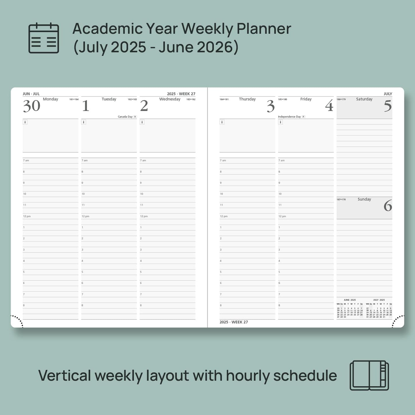 POPRUN Planner 2025-2026, (Large 8.5'' x 10.5'' Hard Cover) Academic Calendar (July 25-June 26) Daily Weekly and Monthly Appointment Book with Hourly Time Slots, Monthly Tabs, 100 GSM - Violet