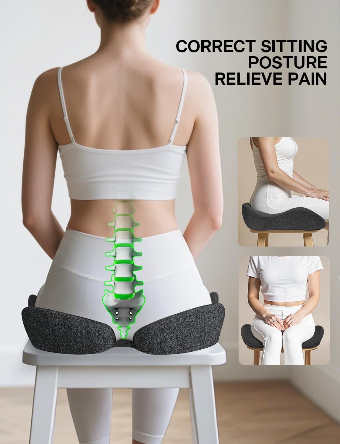 Seat Cushion, SC 100B Seat Cushions for Office Chairs, Car Seat, Wheelchair - Sciatica & Tailbone & Coccyx Pain Relief Pillow for Driver Sedentary People（Size:17 * 14.6 * 3.54 in-Black