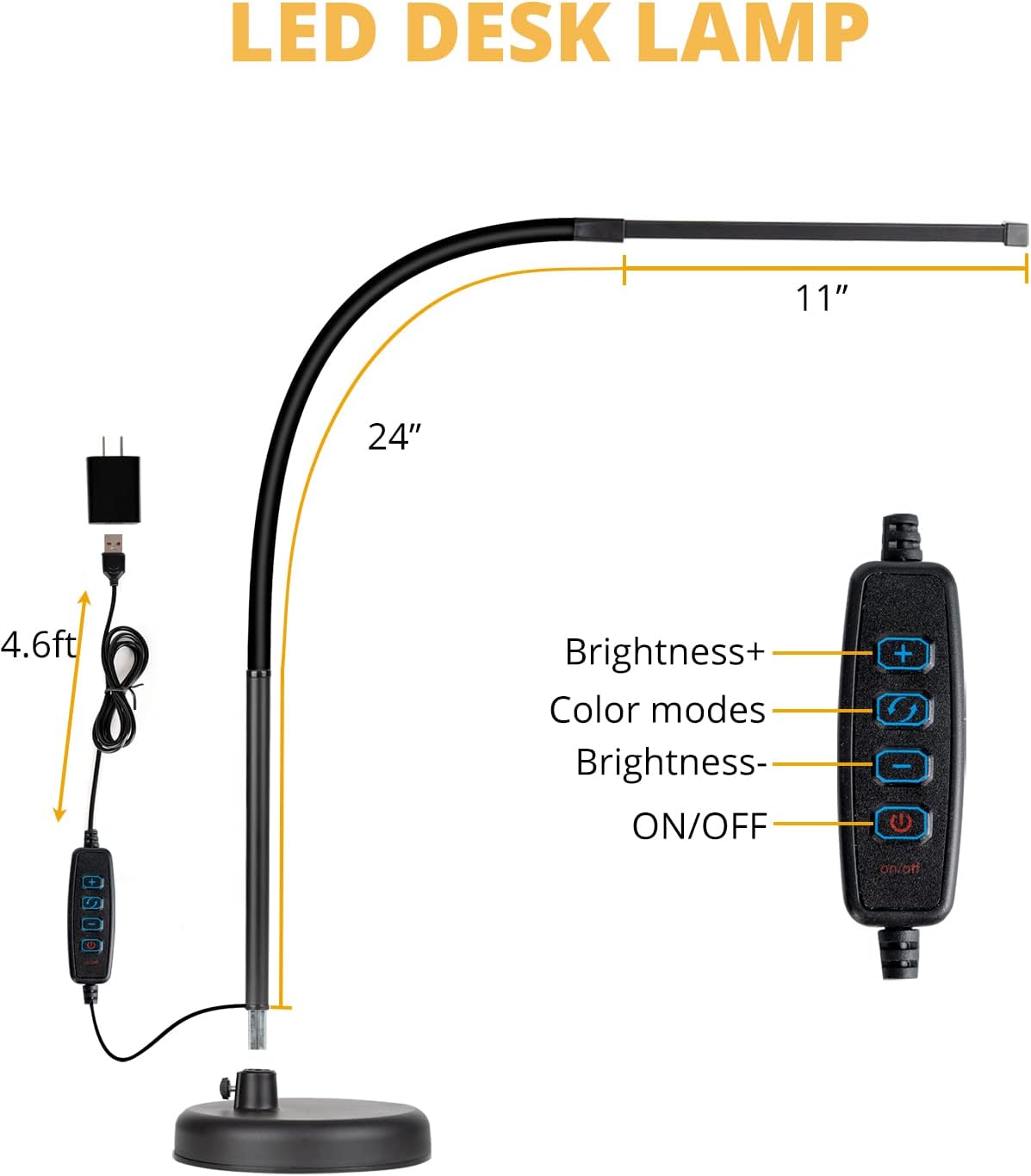 LED Desk Lamp, Swing Arm Architect Task Lamp with Long Flexible Gooseneck, 3 Color Modes, and USB Adapter, Dimmable Desk Light for Home/Office/Drafting/Reading/Piano