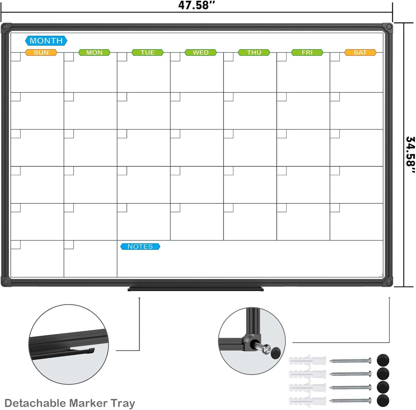 JILoffice Dry Erase Calendar Whiteboard 48 X 36 Inch - Magnetic White Board Calendar Monthly, Black Aluminum Frame Wall Mounted Board for Office Home and School - Lumora Desk