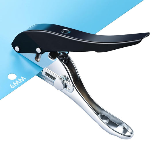 Heavy Duty Single Hole Punch - Portable Hand Held for Tags, Paper, Cards, Plastic, Cardboard (6MM Black)