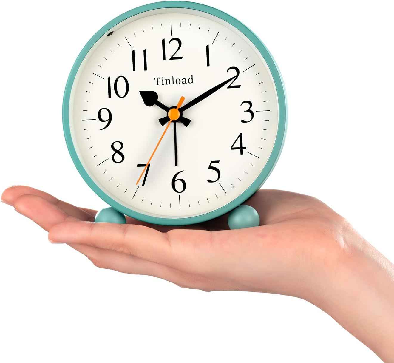 Tinload 4.5" Vintage Retro Analog Alarm Clock, Super Silent Non Ticking Small Clock with Manual Light, Snooze, Battery Operated, for Living Room, Bedroom, Bedside, Desk(Green)