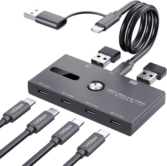 10Gbps USB C Hub, 6 Ports USB C Splitter, Type-C and USB 3.2 to USB C Hub for PC, Laptop, MacBook Pro/Air, iMac, Surface Pro, Chromebook, Etc(HUB ONLY, Not Support Charging/Monitor)
