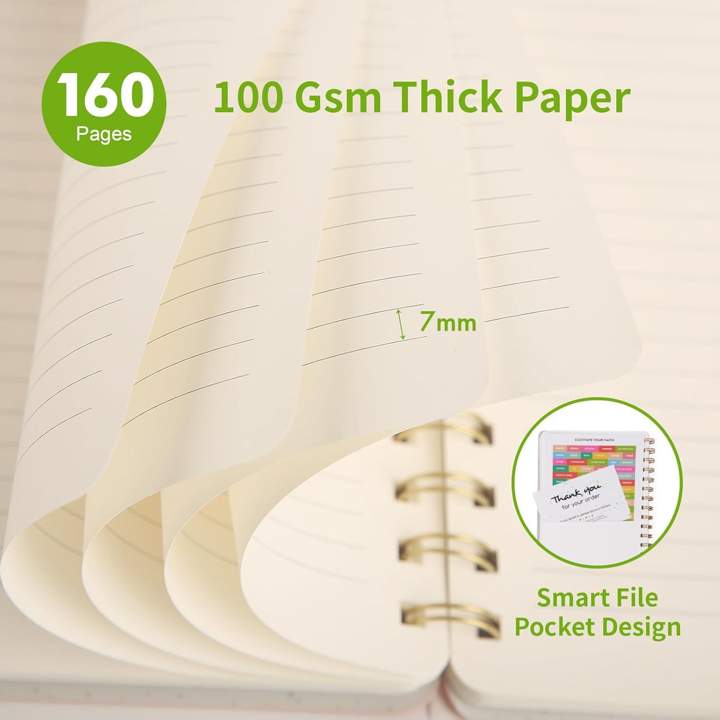 Lined Spiral Notebook College Ruled A5 Journal Book for Note Taking, 160 Pages Writing Journal for Office and Home School Supplies 5.75x8.125 inch (0Light Green-1)