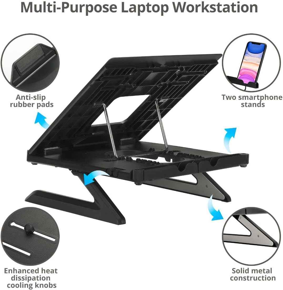 SIIG Laptop Stand, Ergonomic Adjustable Riser Stand, Smart Phone Holder & Heat-Vent, Portable Design Fit 10" to 17" (CE-MT3911-S1)
