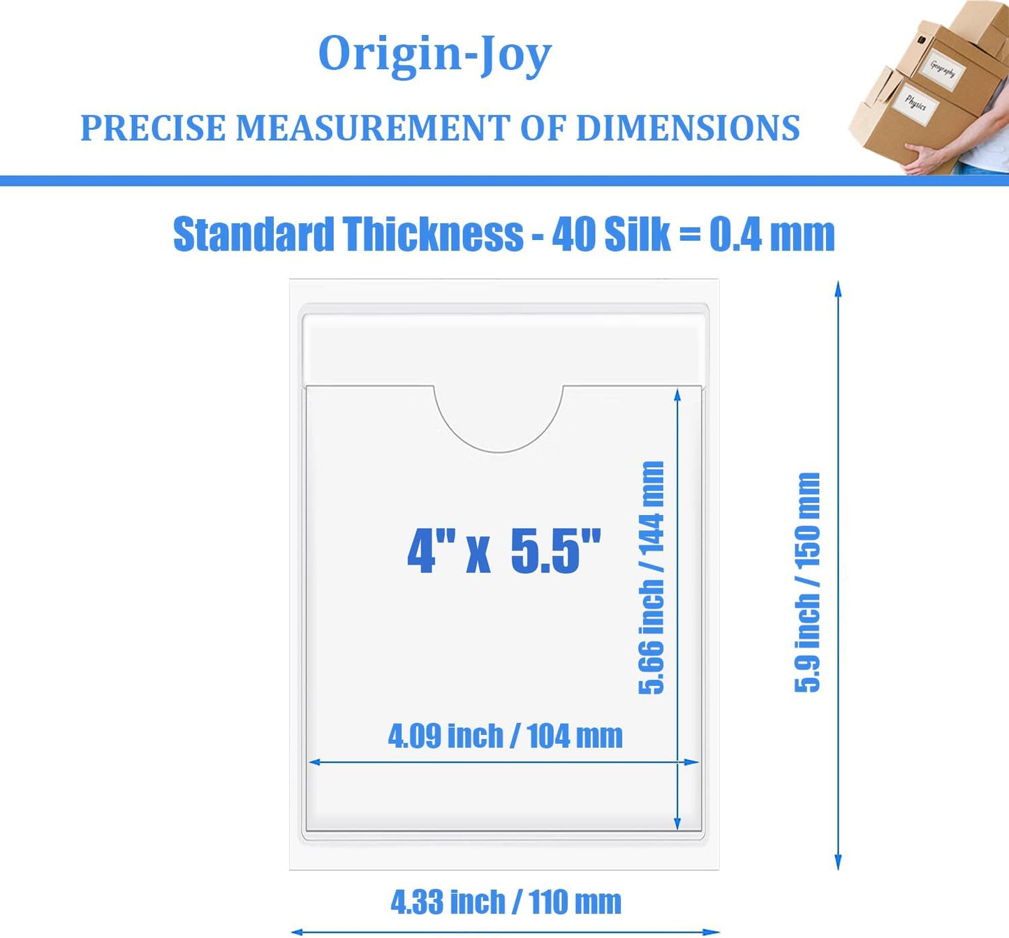 Origin-Joy 35 PCS Self Adhesive Index Card Pockets with Top Open, Clear Plastic Label Holder for Notes, Library and Business, Adhesive Label Pockets & Holder (4 x 5.5 inch)