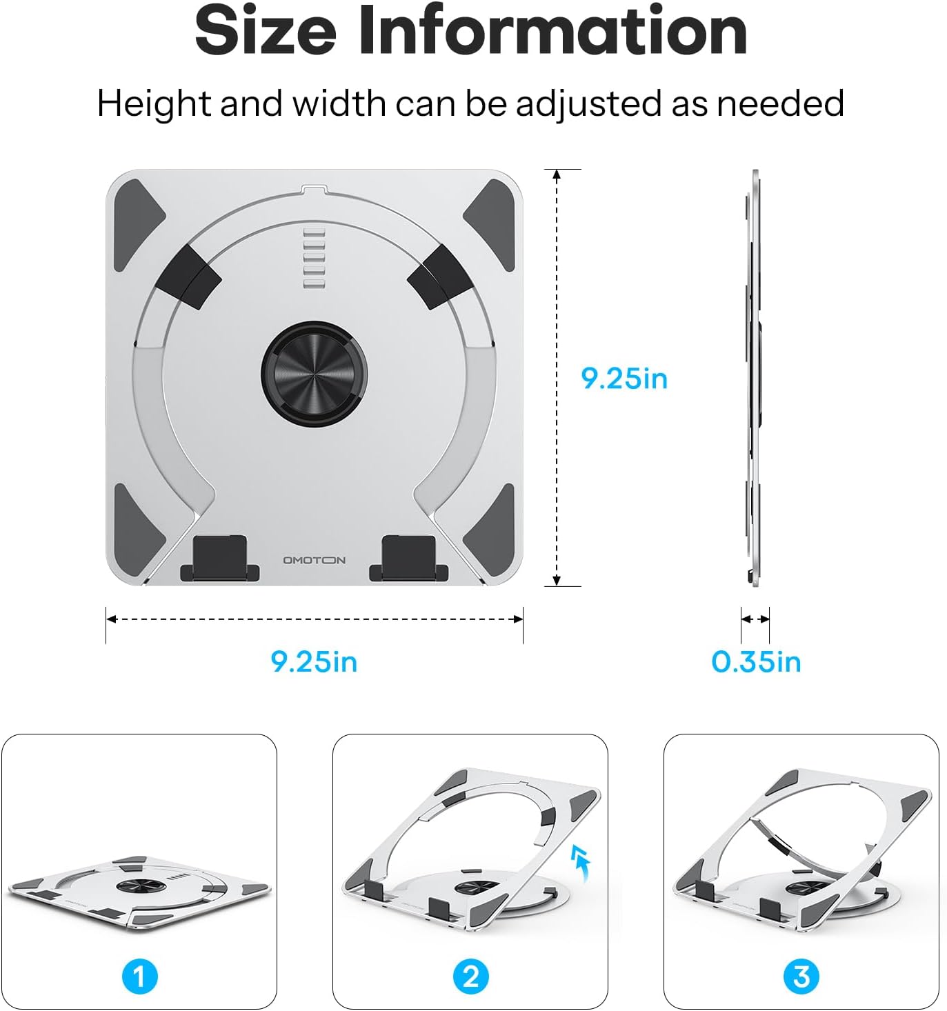 OMOTON Portable Laptop Stand for Desk, Ergonomic Computer Stand with 360° Rotating Base, 5-Level Adjustable Aluminum Foldable Mount, Compatible for 10-15.6" Laptops